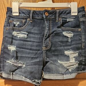 American Eagle Outfitters Distressed Dark Blue Denim Cutoff Shorts